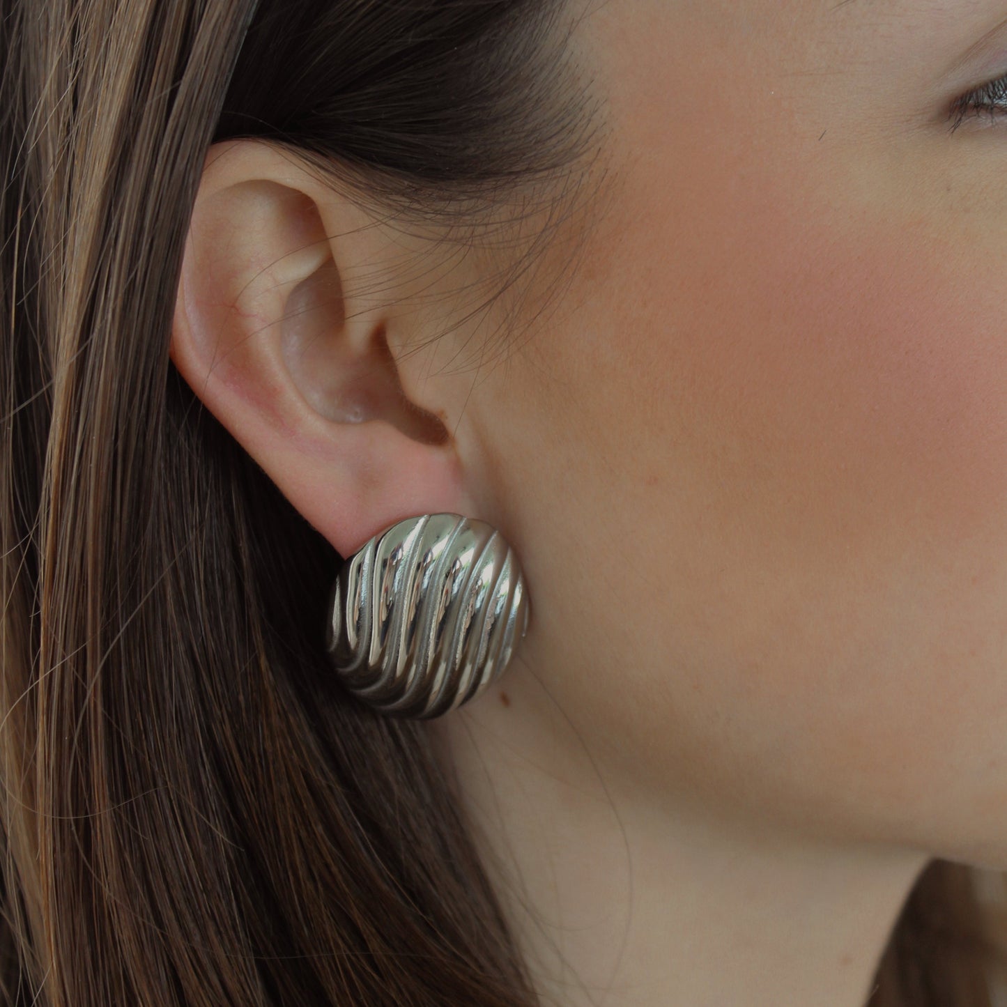 Oval Textured Earrings Silver