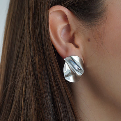 Textured Circle Earrings Silver