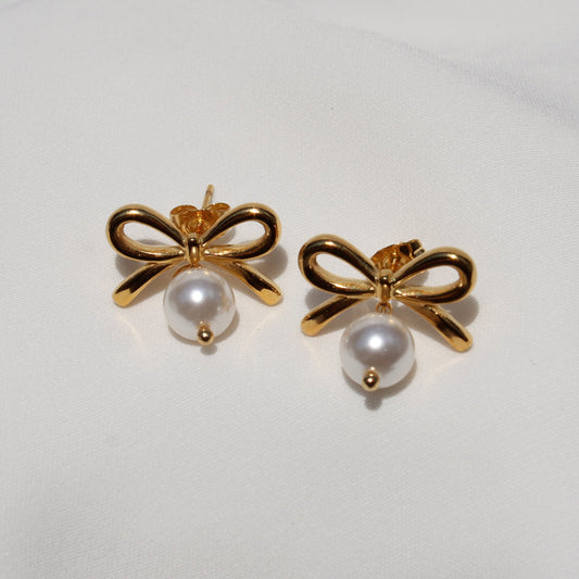 Ribbon Pearl Earrings